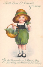 UNSIGNED CLAPSADDLE ST PATRICK'S DAY PC ~ GIRL WITH SHAMROCKS WOLF PUB ~ 1910s picture