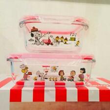 Pyrex Peanuts Snoopy Glass Storage Container Square 2 Size 2 Set Heat Resistant picture