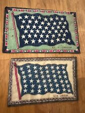 Antique Rare & Unusual Set Of 2 US Flags Felt Flannel Cigarette Tobacco Estate picture