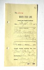 Titanic Era Sept 13, 1912 White Star Line Second Class Prepaid Certificate picture