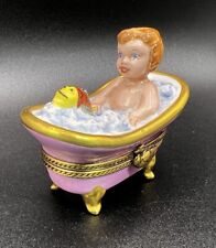 Limoges Versailles “Bath Time” Baby in Tub Porcelain Trinket Box Paint Main #14 picture