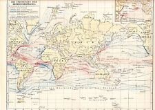 1895 Old Original Lithograph Plate Meyer World MAP Currents of sea ocean surface picture