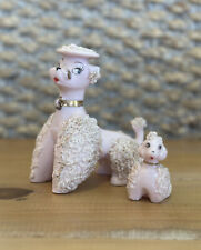 Vintage Sassy Pink Ceramic/Porcelain Spaghetti Poodle Mom And Baby H: 5.25 picture