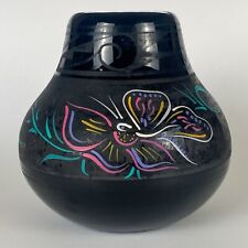 Vintage 1980s Navajo Black on Black Pottery Vase Hummingbird Native American picture