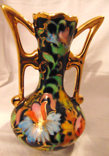 Vintage H. BEQUET Quaregnon Vase Hand Painted  Flowers Gold Handles Belgium 7