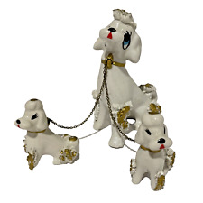 VTG MOM POODLE with PUPPIES on Chain Spaghetti Glass Figurine Anthropomorphic picture
