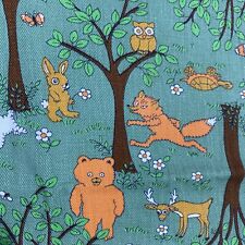 Vtg Thick  Cotton Fabric trees forest animals Flowers 43”x45” Rare Kids Room picture
