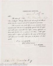 L. P. Waldo Commissioner of Pensions Washington DC Autograph Signed Letter 1855 picture