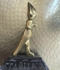Brass Egyptian Horus Falcon Cast Bronze Statue on Stone Base Hieroglyphs 5” NOTE picture