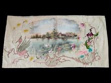 Antique french silk needlework embroidery and painted textile hanging item295 picture