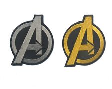 2PCS AVENGERS (A LOGO) MARVEL COMICS BADGE GOLD DARK EMBROIDERED HOOK PATCH picture