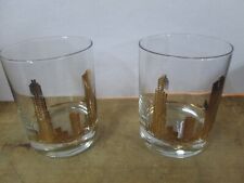 Vintage Marshall Fields Gold Chicago Skyline Glasses  Set of 2 picture