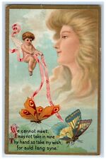 c1910's Surreal Fantasy Pretty Woman Butterflies Angel Embossed Antique Postcard picture