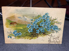 A Happy Birthday Blue Flowers  Vintage Birthday Postcard￼ picture