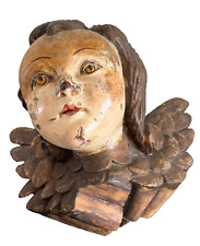 Antique 19th Century Hand Wood Carved Polychrome Angel Cherub Head picture