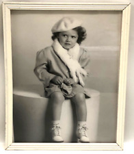 Unique Vintage Framed Photo Curly Haired Little Girl With Fur Purse Beret & Ring picture