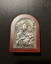 Vintage Jerusalem Souvenir Icon Christian Wood Silver 998° Mother of God Desktop picture