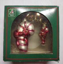 Vintage Blown Glass Candy Cane Ornaments With Original Packaging Hand Painted picture
