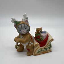 Vintage 1988 Schmid Kitty Cucumber Reindeer Sleigh Presents Porcelain Figurine picture