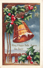 LOVELY VINTAGE WHITNEY CHRISTMAS POSTCARD RING HAPPY BELLS ACROSS SNOW 120323 S picture