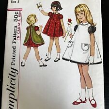 Vintage 1960s Simplicity 5202 Girls Dress Collar + Pinafore Sewing Pattern 5 CUT picture