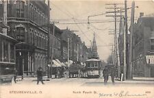 H1/ Steubenville Ohio Postcard c1910 North Fourth St Trolley Stores 23 picture