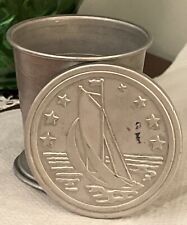 Vintage Aluminum Collapsible Travel Drinking Cup w/Lid - Sailboat on Lake picture