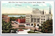 Madison Wisconsin~Main Street @ Capitol Dome~Park Hotel~Church~Trolley~1920s Pc picture