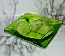 VTG 3.5” Square Lime Green Peridot Glass Cigarette ASHTRAY MidCentury Modern MCM picture