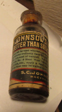 antique small bottle paper label hand applied lip Johnsons Under lac better than picture