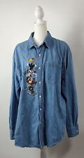 Vintage Warner Brothers Long Sleeve Button Down Denim Shirt Size Large picture