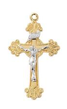 Gold Tone Sterling Silver FANCY Crucifix Size 1in Features 18in Long Chain picture