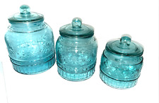 Set of 3 The Pioneer Women Adeline Glass Blue Turquoise Cookie Jars picture