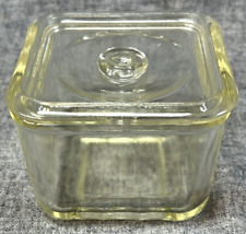 Vtg Glasbake Ovenware Square Refrigerator Dish w/ Lid Clear Glass, Yellow Tint picture