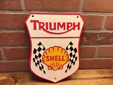 Triumph Shell Antique Finished Cast Iron Plaque Sign, Game Room Man Cave Decor picture