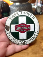 Vintage 1930s SAFE DRIVER trophy winner Grennan bakery enamel advertising picture