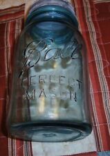 Antique Blue Lucky Number #13 Ball Perfect Mason Glass Quart Jar With Zink Lid picture