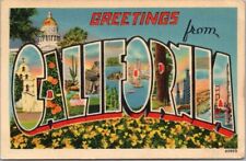 Vintage 1940 CALIFORNIA Large Letter LINEN Postcard State Capitol Golden Poppies picture