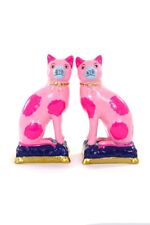 STAFFORDSHIRE REPRODUCTION NEON PINK CERAMIC CAT SCULPTURE PAIR-7.5''H picture