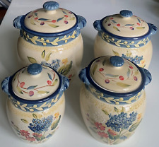 Vintage PAMELA GLADDING Canister Set/4 FLORA Jar Floral Handle Airtight Lids picture