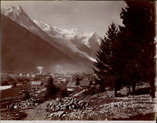 France, Chamonix, general view and Mont Blanc, photo. G.J. Vintage print, T picture