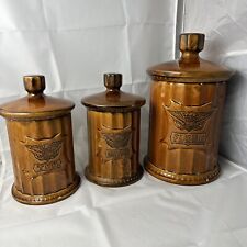 VTG Patriotic Brown Eagle Piller Ceramic Coffee Tea And Flour Canisters Jars 70s picture