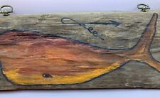 Driftwood with Orange Painted Whale Signed by Lee bought on CapeCod Wonderful picture