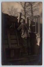 German Postcard WWI RPPC Soldier Trench Box Periscope Stick Grenades 1917 AT15 picture