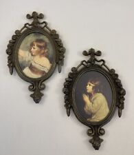 Set of 2 Vintage Victorian Ornate Italy Floral Metal Picture Frames Child Prayer picture