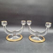 c1950s Two (2) Glastonbury Rambler Rose Gold Encrusted Double Candlestick Holder picture