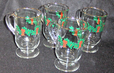 SET OF FOUR (4) VINTAGE LIBBEY HOLLY BERRY RED BOW IRISH COFFEE MUGS picture