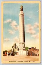 World War I Memorial Providence Rhode Island Linen Statue Vintage UNP Postcard picture