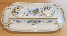 Vintage Double Inkwell Japanese Chubu China Hand Painted Blue Flowers & Gilt  picture