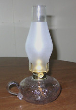 Vintage EAPG Small Finger Hold Clear Embossed Primrose Floral Glass Oil Lamp #34 picture